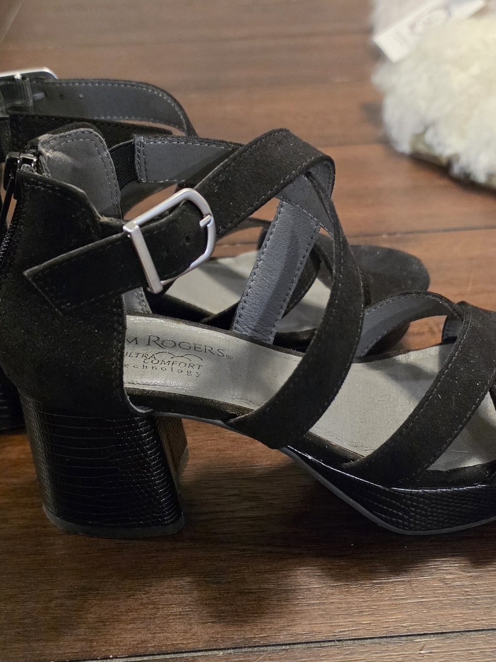 Kim Rogers Black Suede Cross-Strap Block Heel Sandals